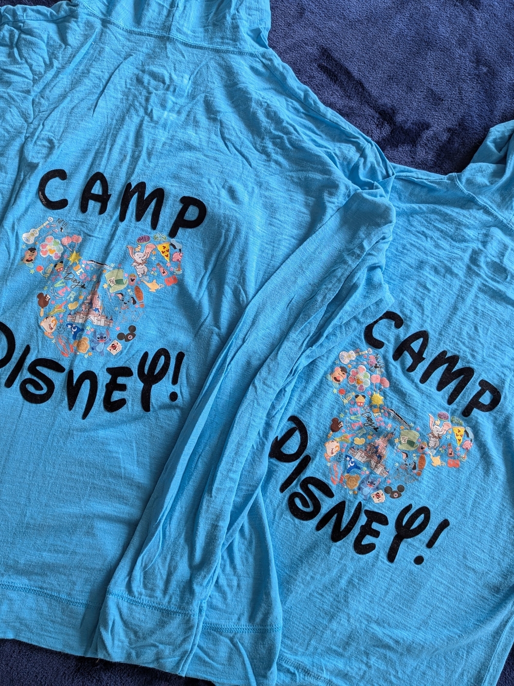 2 Custom Made "Camp Disney" Lightweight Hoodies. Women's Small And Large.
